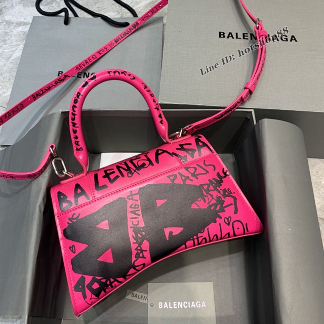 Balenciaga專櫃新款小號手提肩背女包原單沙漏包 巴黎世家塗鴉玫紅色沙漏包 fyj1397